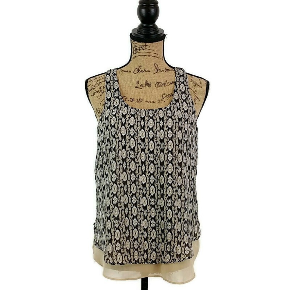Maurices Tank Top Womens S Tan Black‎ Geometric Medallion Split Back Layered